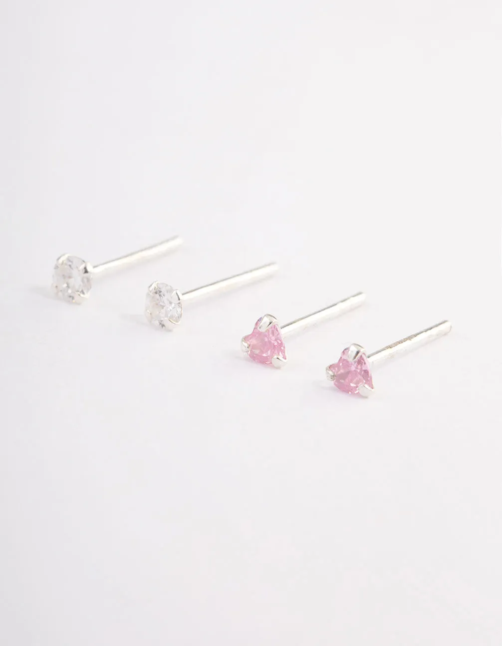 Sterling Silver Pink Diamante Heart Stud Earring Pack