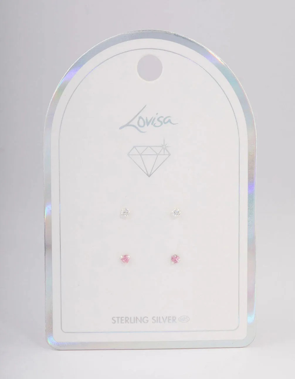 Sterling Silver Pink Diamante Heart Stud Earring Pack