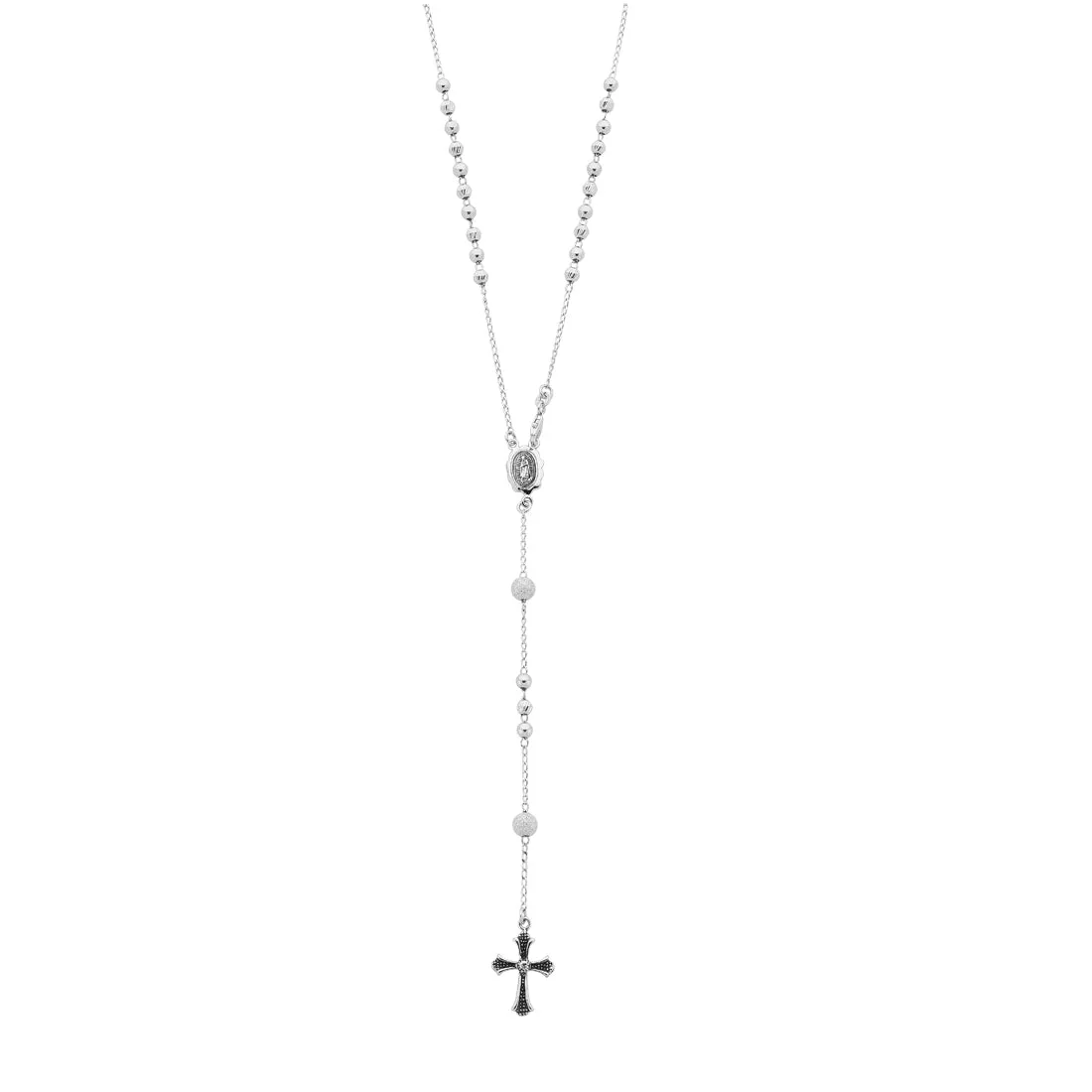 Sterling Silver Rosary Bead Necklace