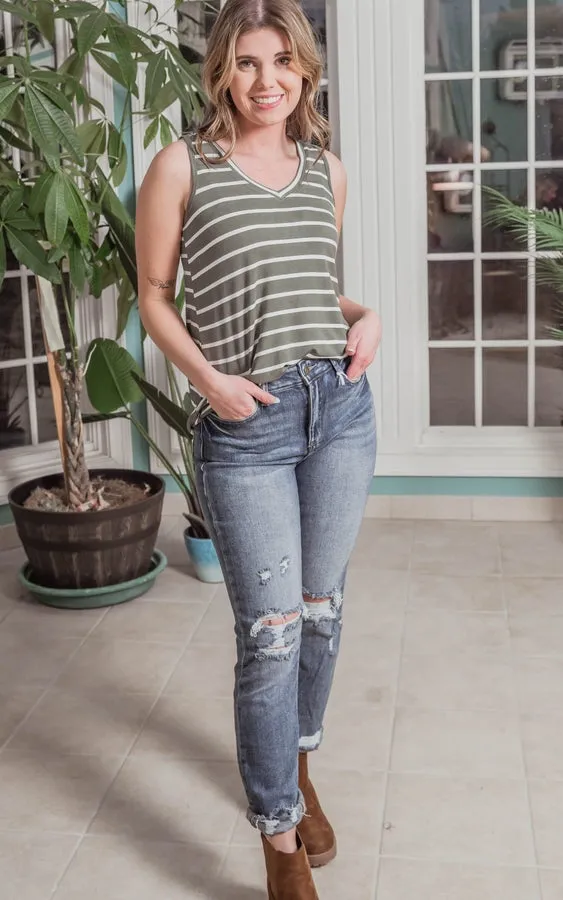 Stripe V-Neck Tank Top - Final Sale