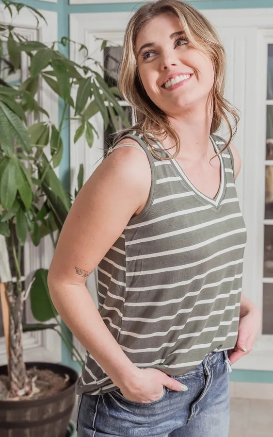 Stripe V-Neck Tank Top - Final Sale