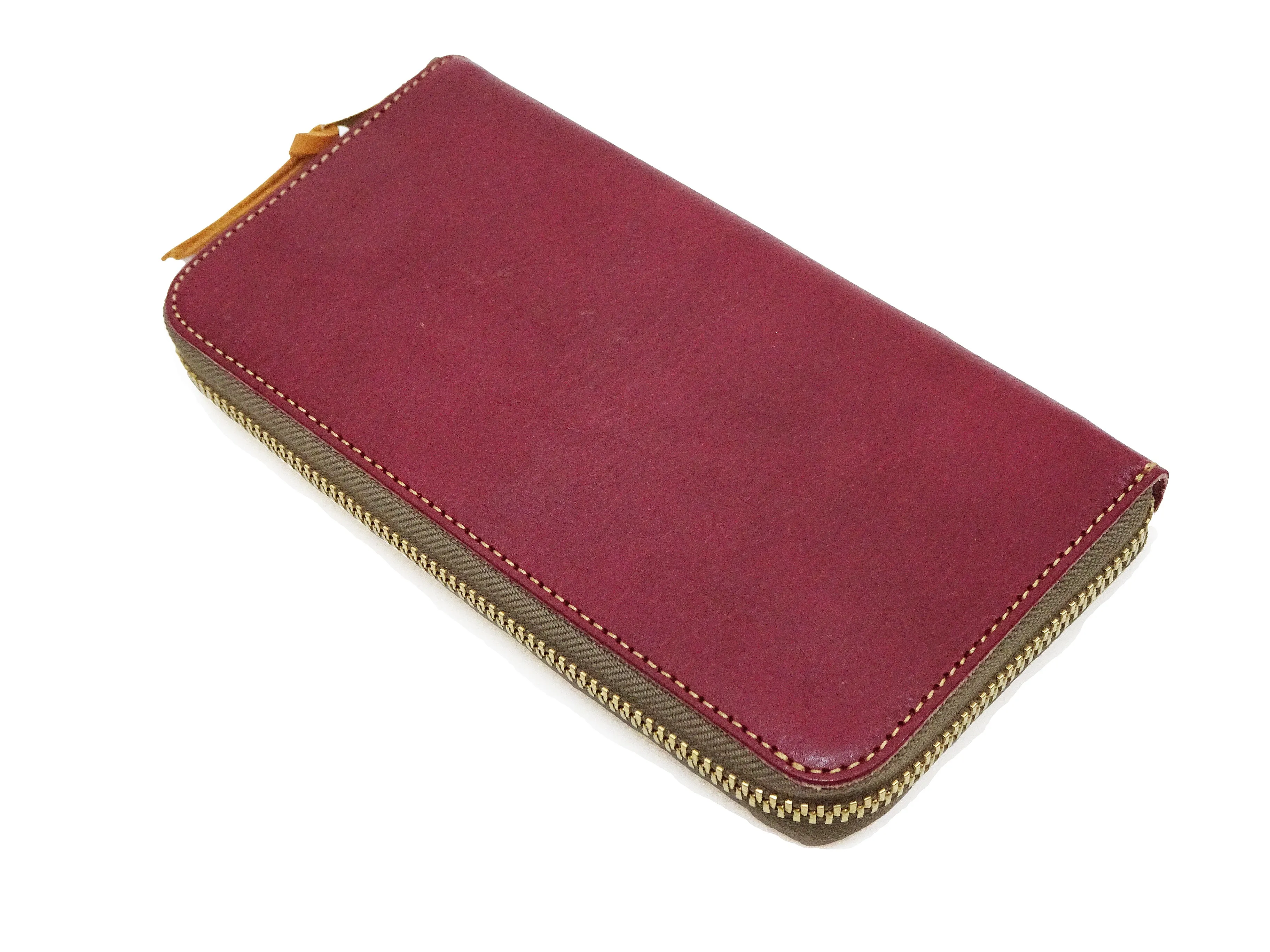 Studio D'artisan Wallet Men's Casual Natural Plant Dyed Leather Wallet Zip Around Long Wallet SP-097 Earth-Colored Red