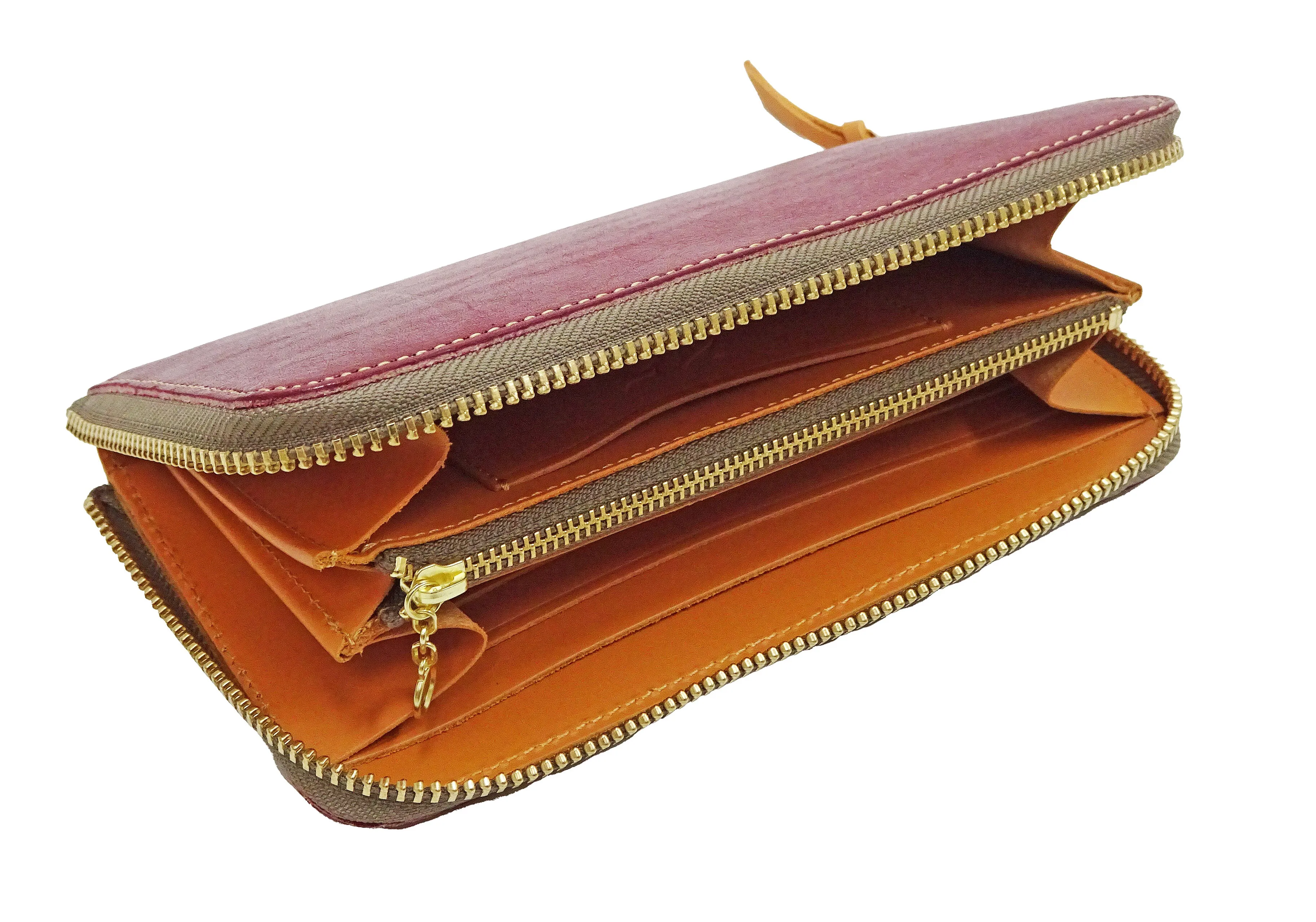 Studio D'artisan Wallet Men's Casual Natural Plant Dyed Leather Wallet Zip Around Long Wallet SP-097 Earth-Colored Red