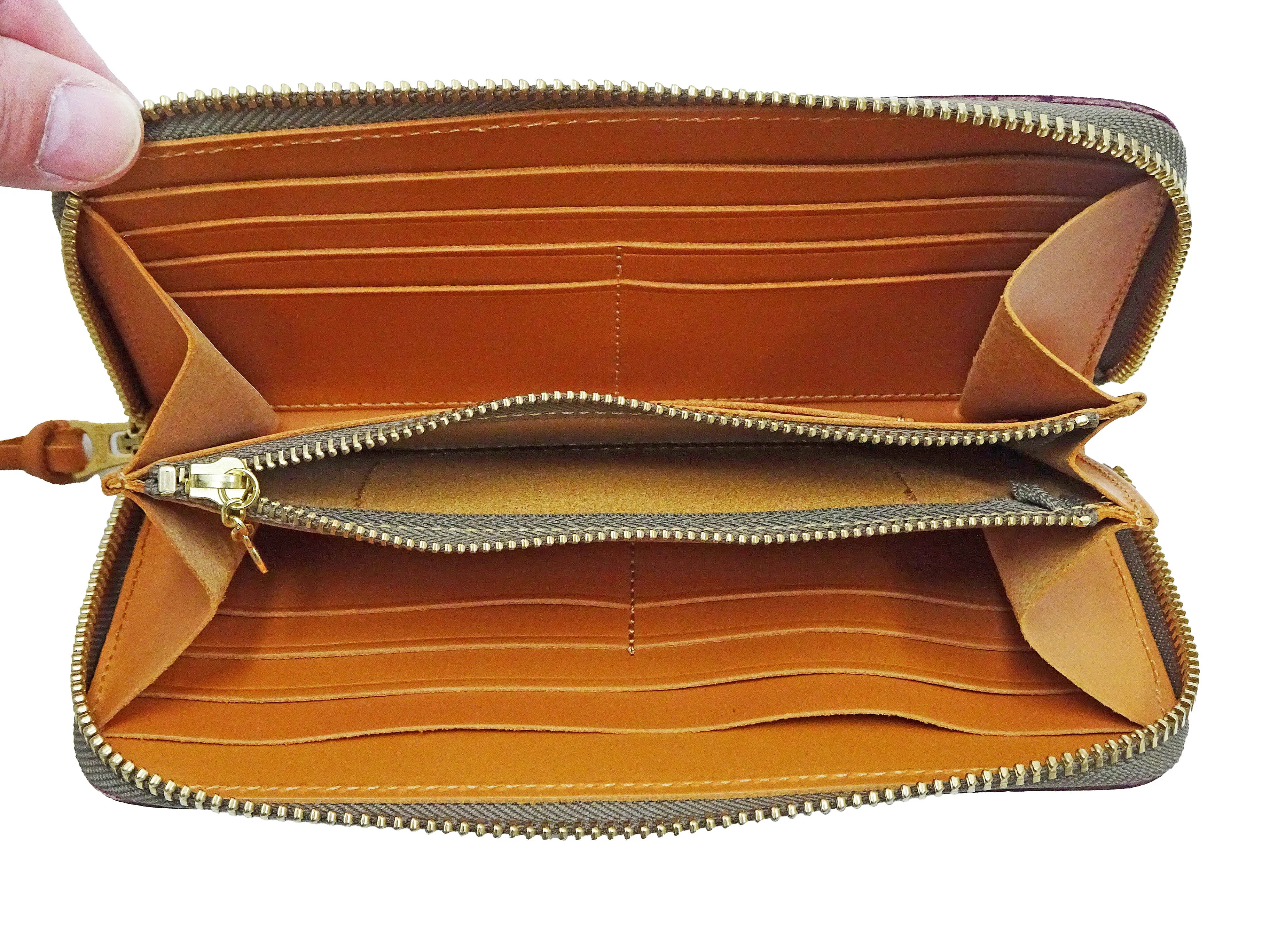Studio D'artisan Wallet Men's Casual Natural Plant Dyed Leather Wallet Zip Around Long Wallet SP-097 Earth-Colored Red