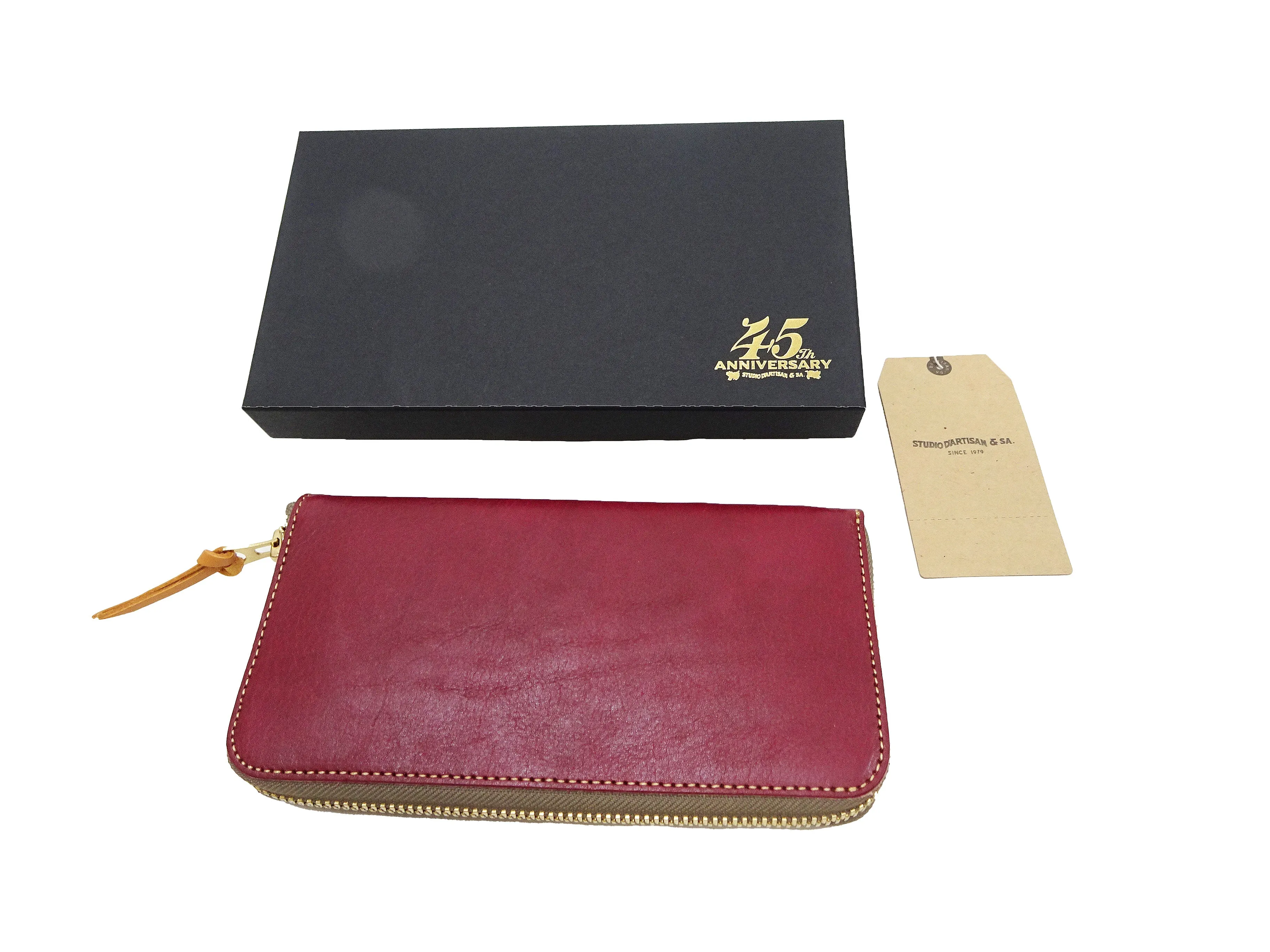 Studio D'artisan Wallet Men's Casual Natural Plant Dyed Leather Wallet Zip Around Long Wallet SP-097 Earth-Colored Red