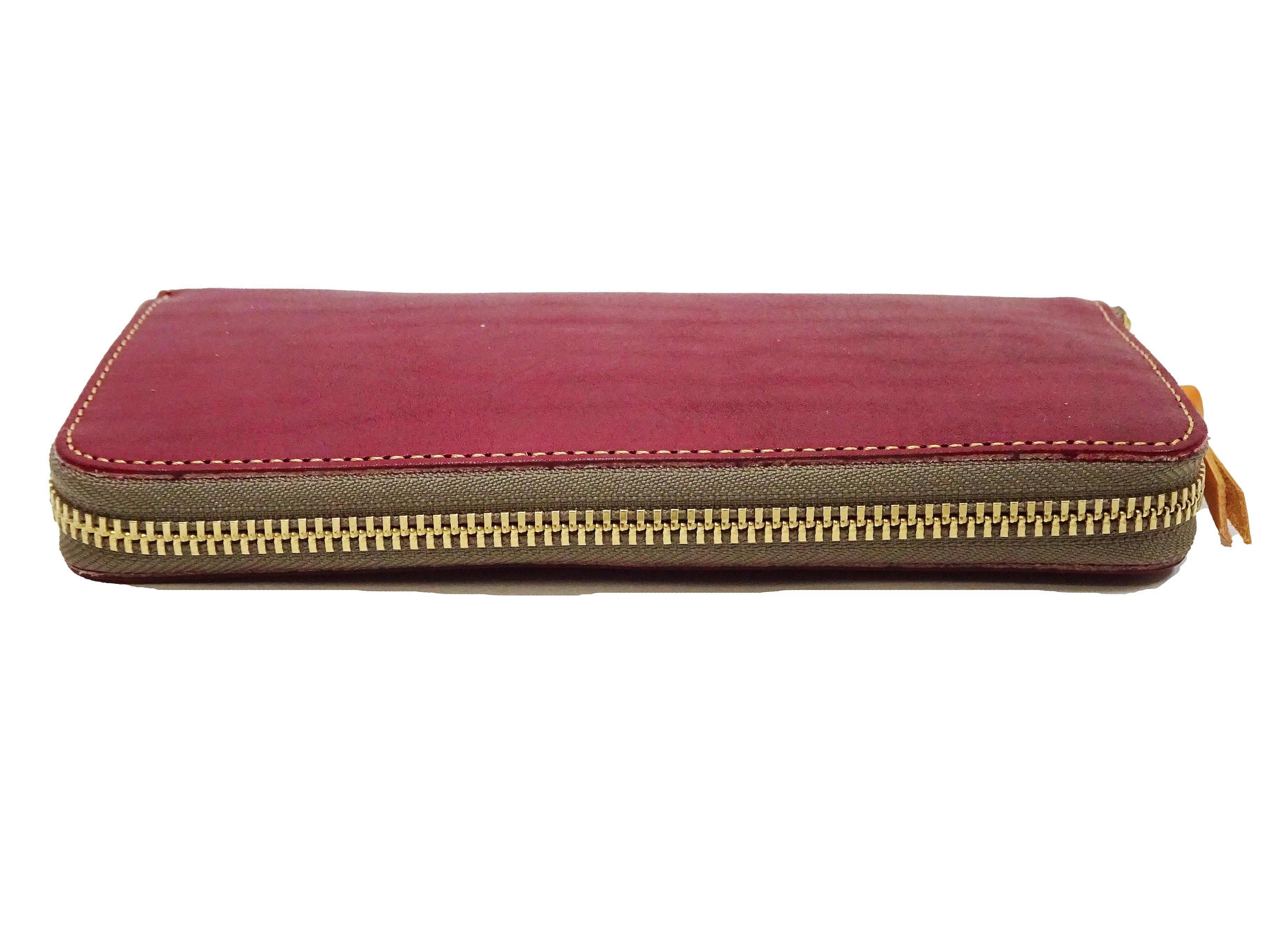 Studio D'artisan Wallet Men's Casual Natural Plant Dyed Leather Wallet Zip Around Long Wallet SP-097 Earth-Colored Red