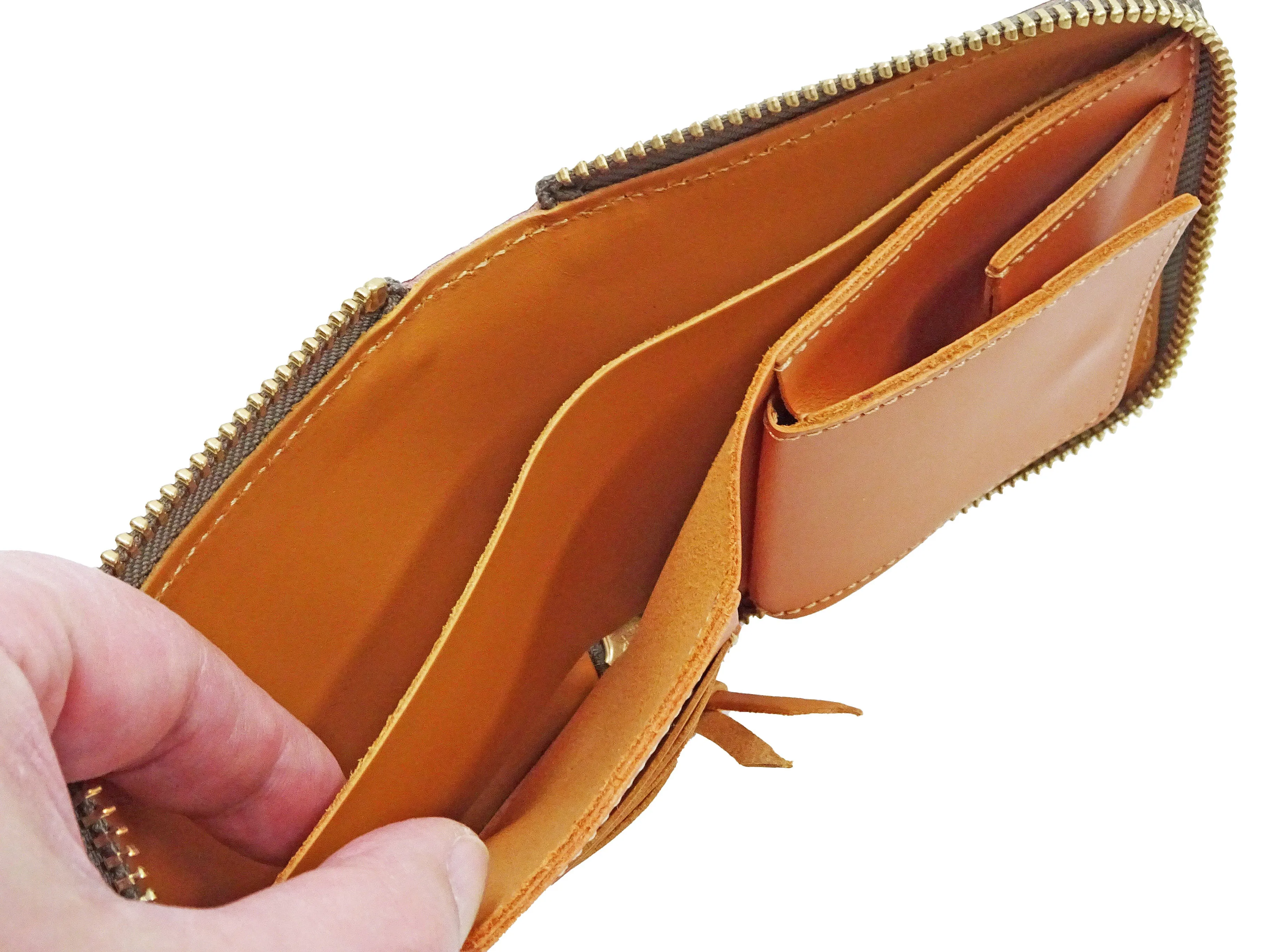 Studio D'artisan Wallet Men's Casual Natural Plant Dyed Leather Wallet Zip Around Short Wallet SP-101 Earth-Colored Red