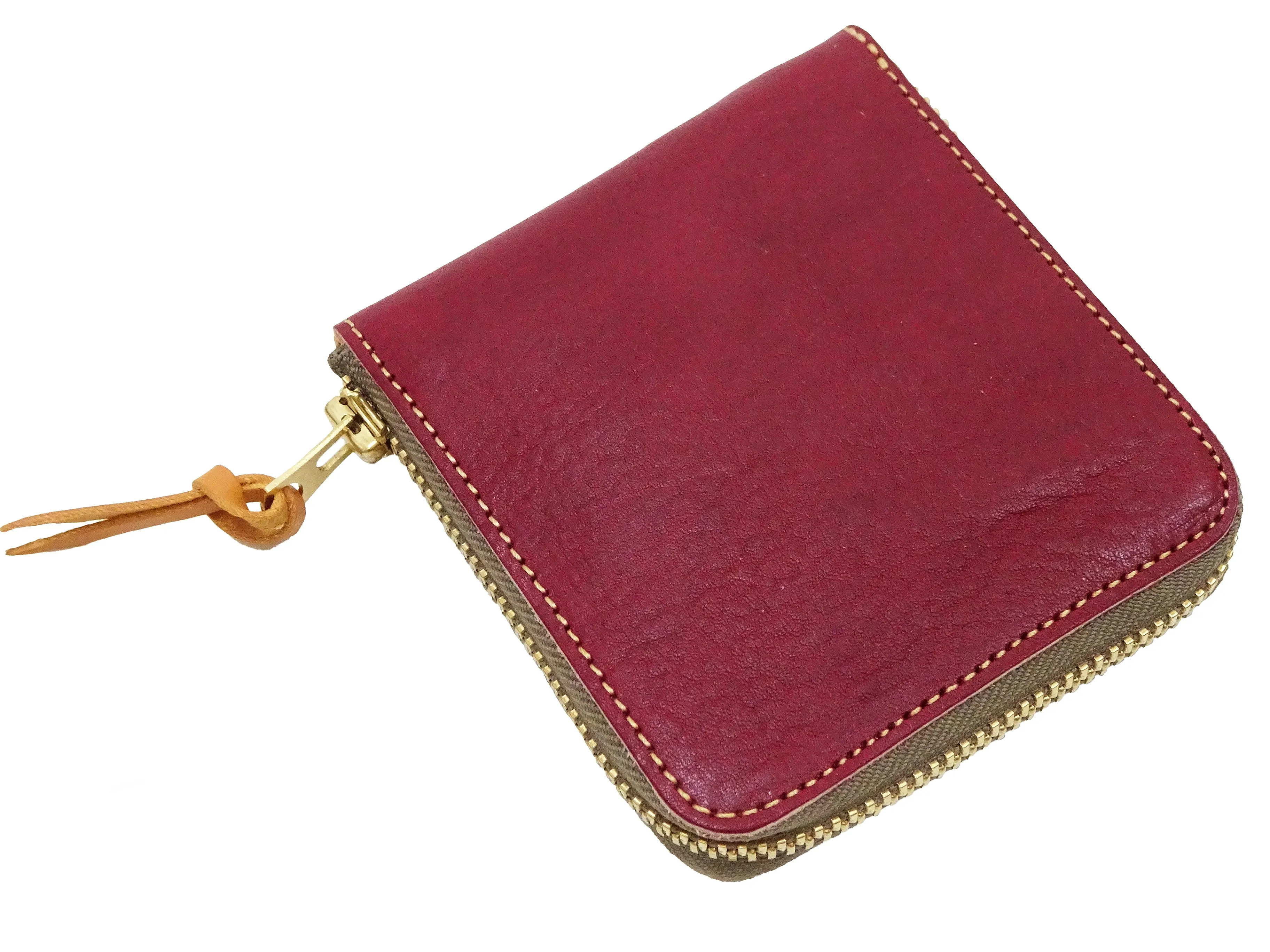 Studio D'artisan Wallet Men's Casual Natural Plant Dyed Leather Wallet Zip Around Short Wallet SP-101 Earth-Colored Red