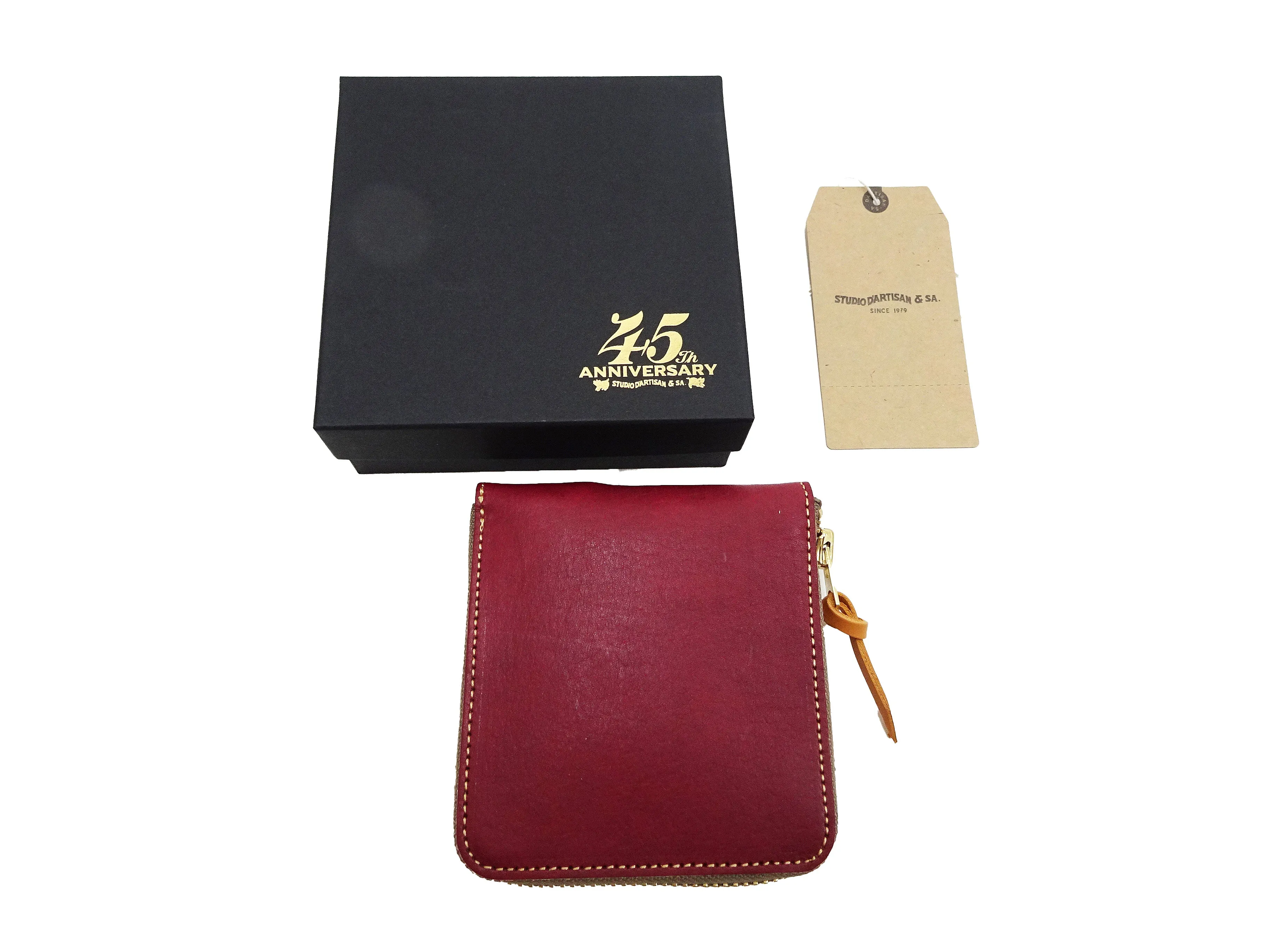 Studio D'artisan Wallet Men's Casual Natural Plant Dyed Leather Wallet Zip Around Short Wallet SP-101 Earth-Colored Red