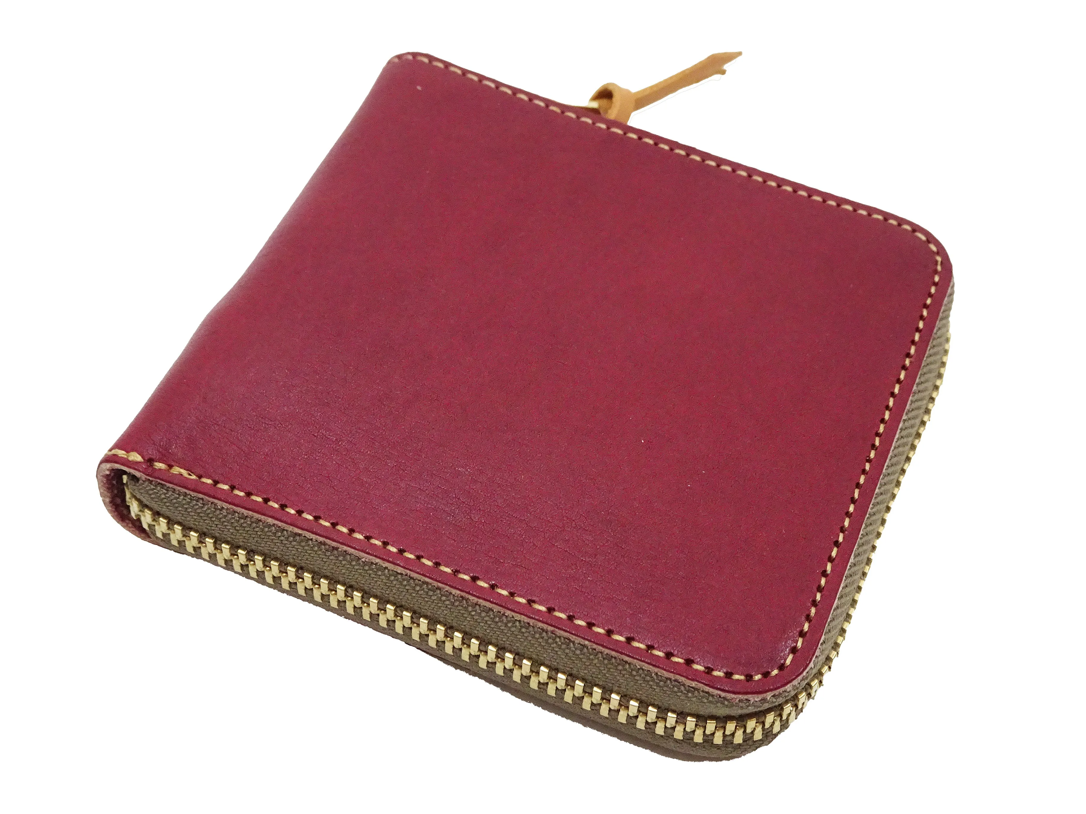 Studio D'artisan Wallet Men's Casual Natural Plant Dyed Leather Wallet Zip Around Short Wallet SP-101 Earth-Colored Red
