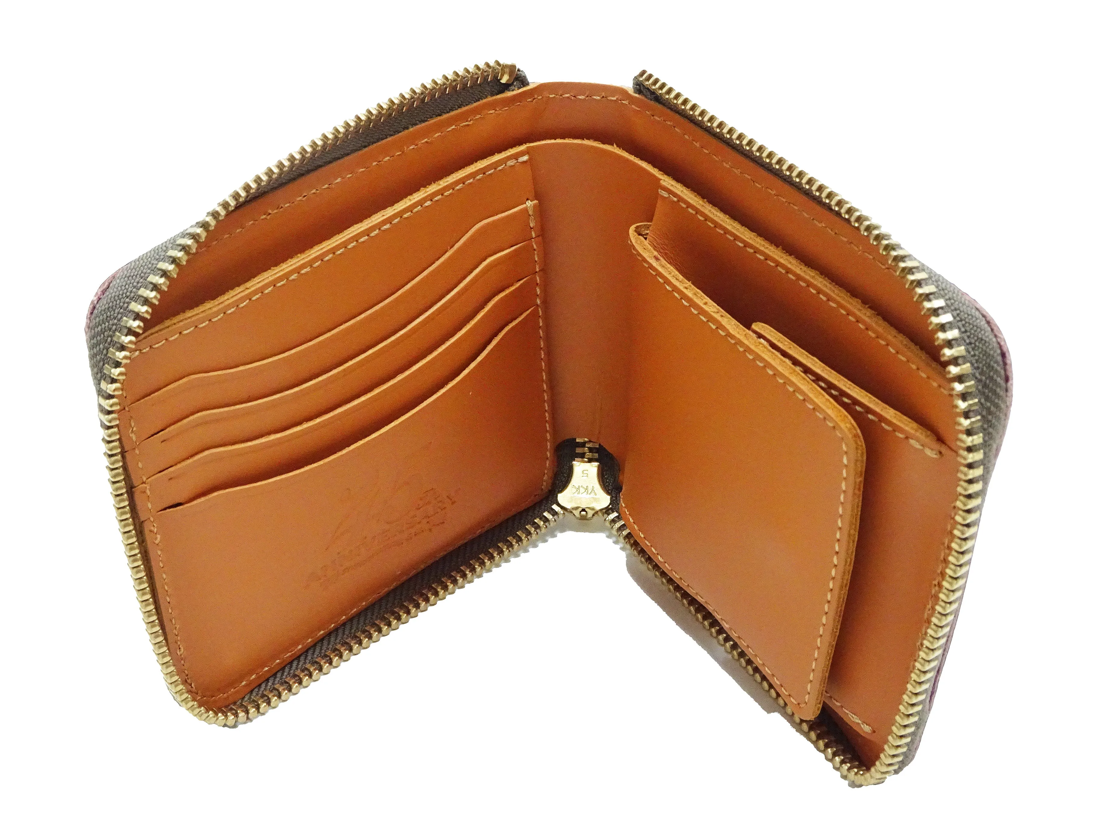 Studio D'artisan Wallet Men's Casual Natural Plant Dyed Leather Wallet Zip Around Short Wallet SP-101 Earth-Colored Red
