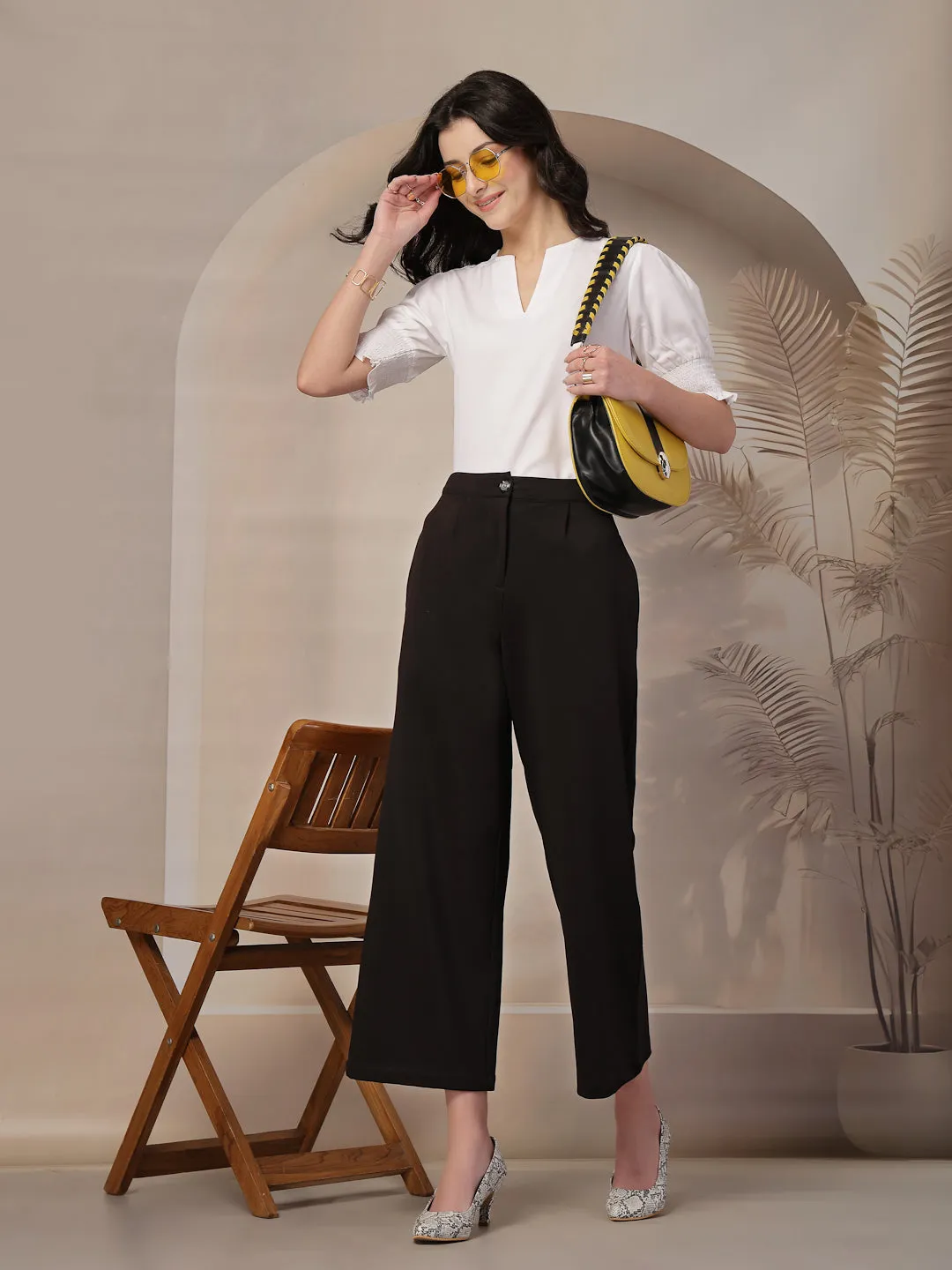 Style Quotient Women White puffed sleeves top