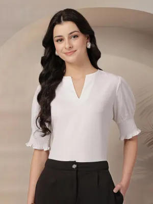 Style Quotient Women White puffed sleeves top