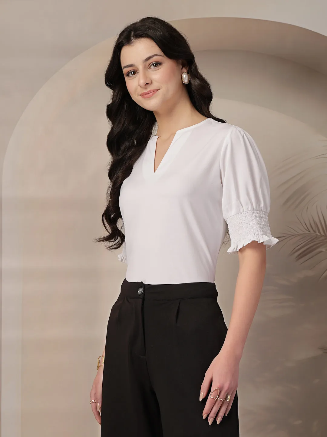 Style Quotient Women White puffed sleeves top