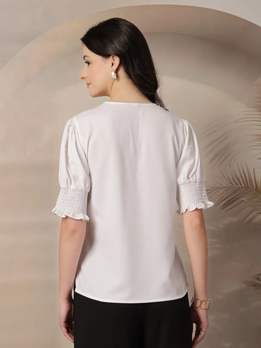 Style Quotient Women White puffed sleeves top