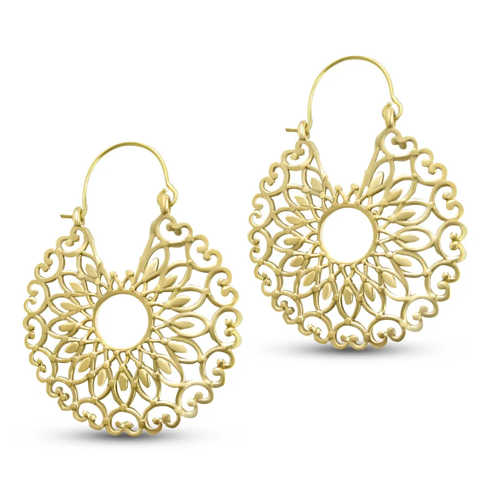 Sunflower Abstract Geometric Golden Drop Earrings