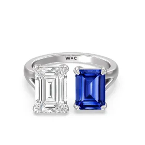 Toi Et Moi Created Sapphire and Emerald Diamond Studded Basket Engagement Ring