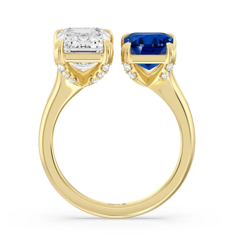 Toi Et Moi Created Sapphire and Emerald Diamond Studded Basket Engagement Ring