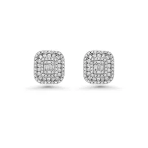 Triple Halo Diamond Rectangular Shape Studs Earrings (2.00 ct.) in 14K Gold