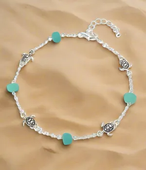 Turtle Seaglass Charm Anklet