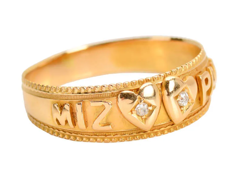 Two Hearts as One - Antique Mizpah Ring of 1896
