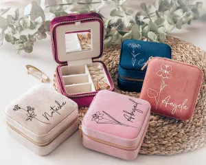 Velvet Jewelry Box with Birth Flower Velvet Jewelry Box with Birth Flower
