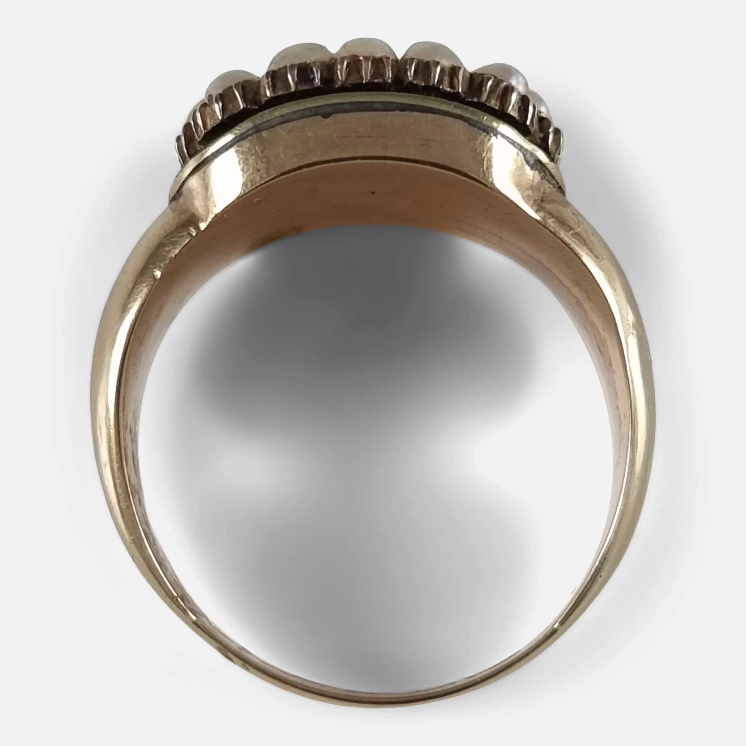 Victorian 18ct Gold Pearl, Enamel, and Hair Memorial Ring - 1881