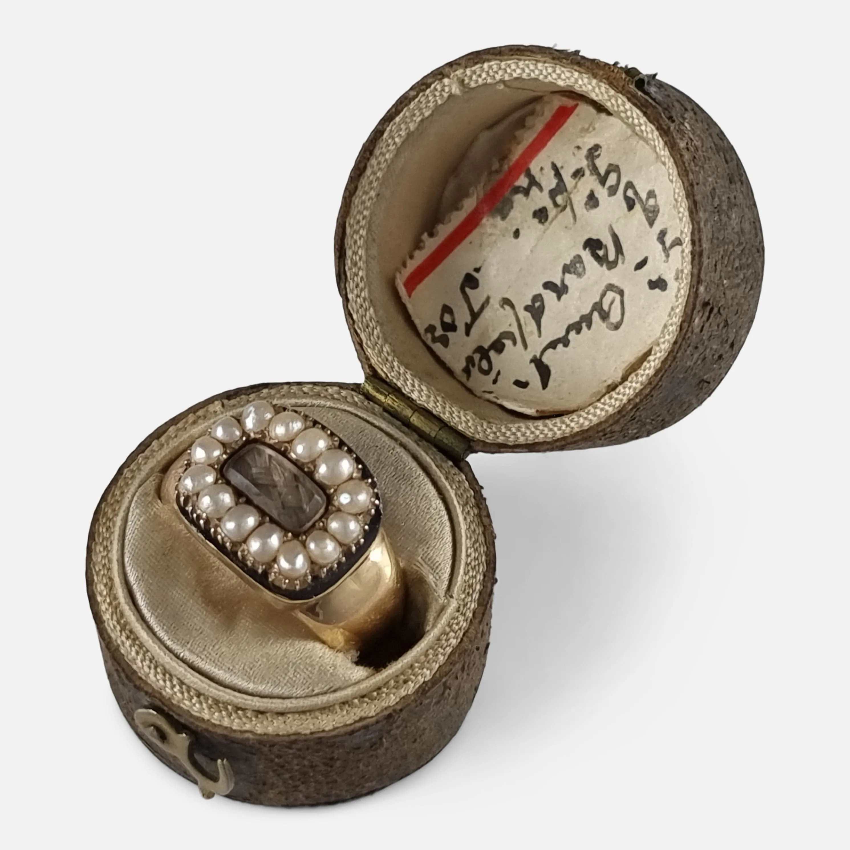 Victorian 18ct Gold Pearl, Enamel, and Hair Memorial Ring - 1881