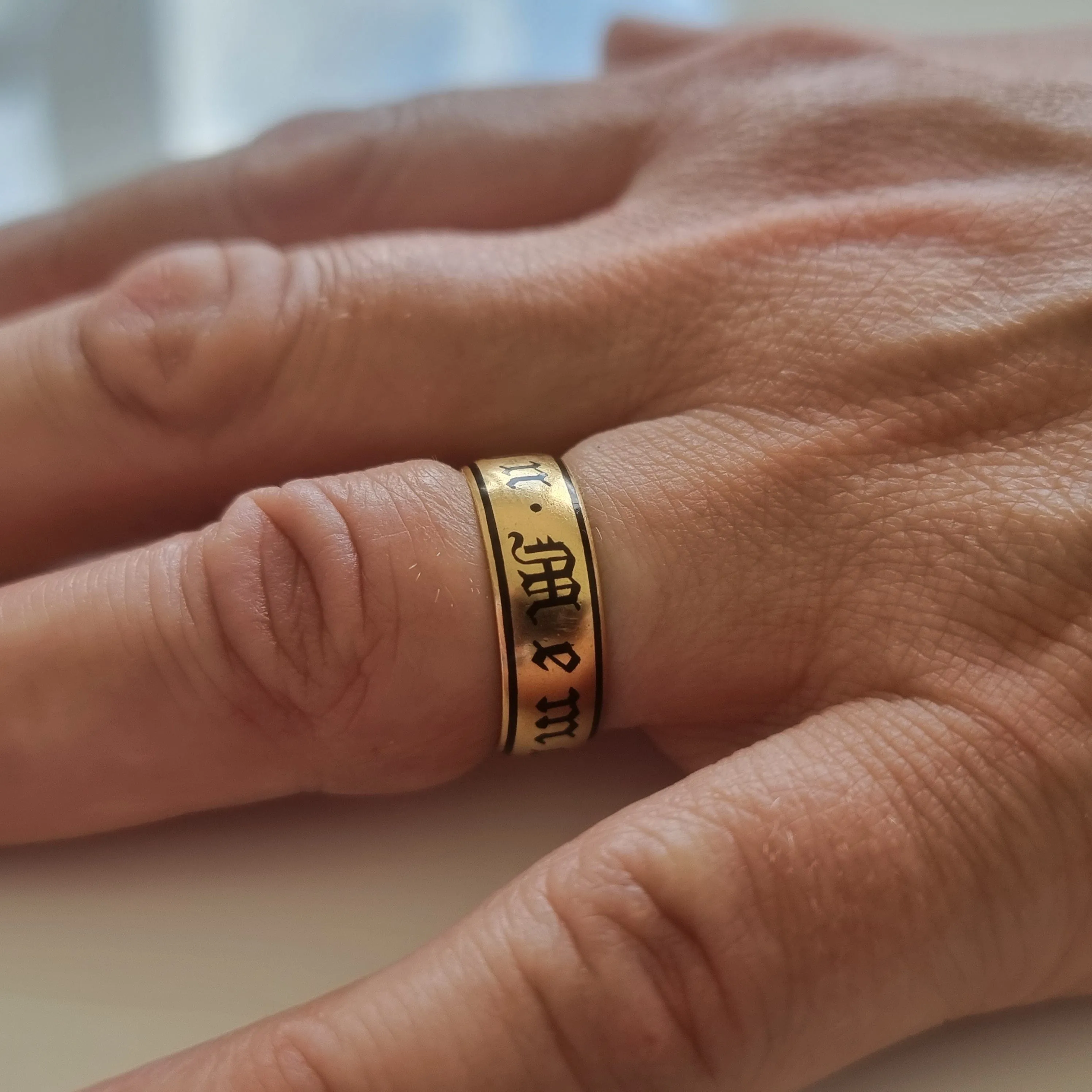 Victorian 22 Carat Gold and Enamel Memorial Ring - 1896