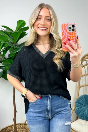 Vinita Oversize V-Neck Waffle Knit Top - FINAL SALE