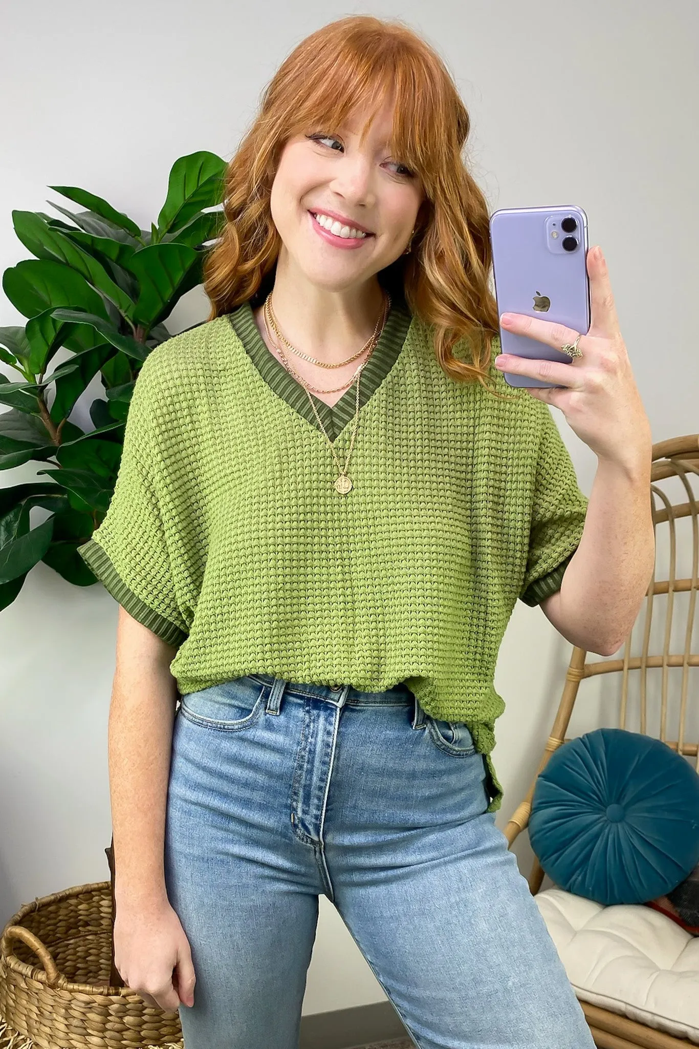 Vinita Oversize V-Neck Waffle Knit Top - FINAL SALE