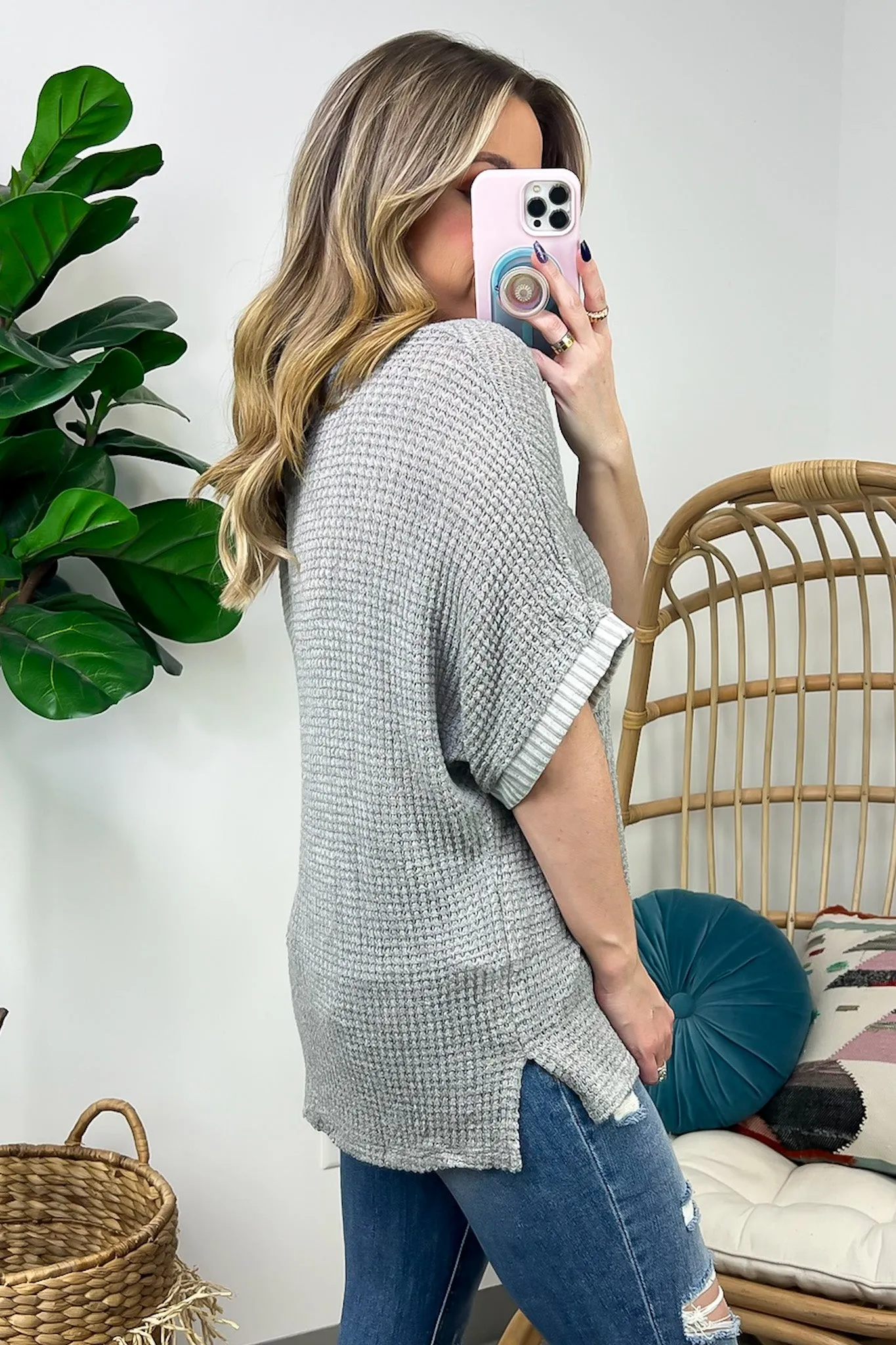 Vinita Oversize V-Neck Waffle Knit Top - FINAL SALE
