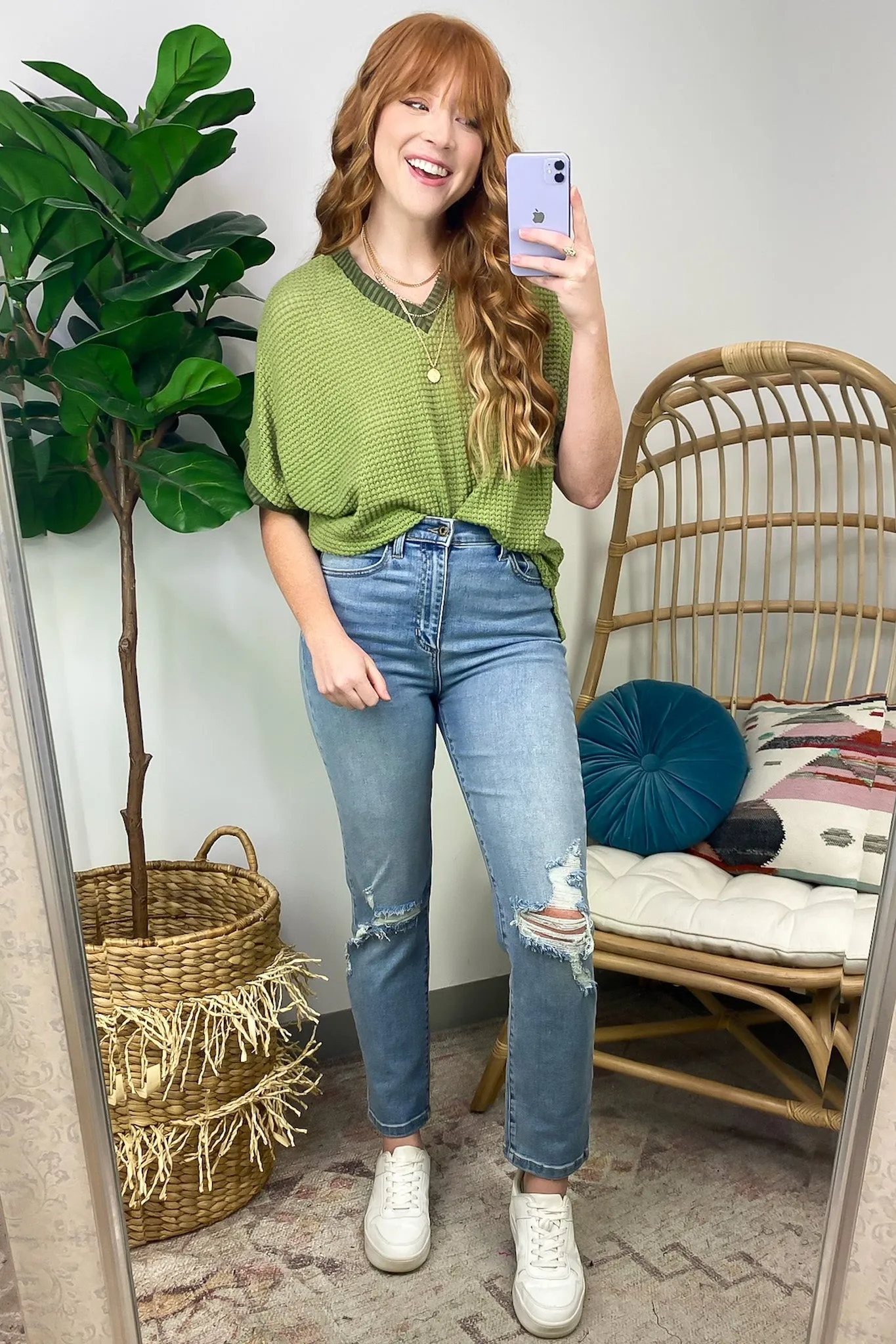 Vinita Oversize V-Neck Waffle Knit Top - FINAL SALE