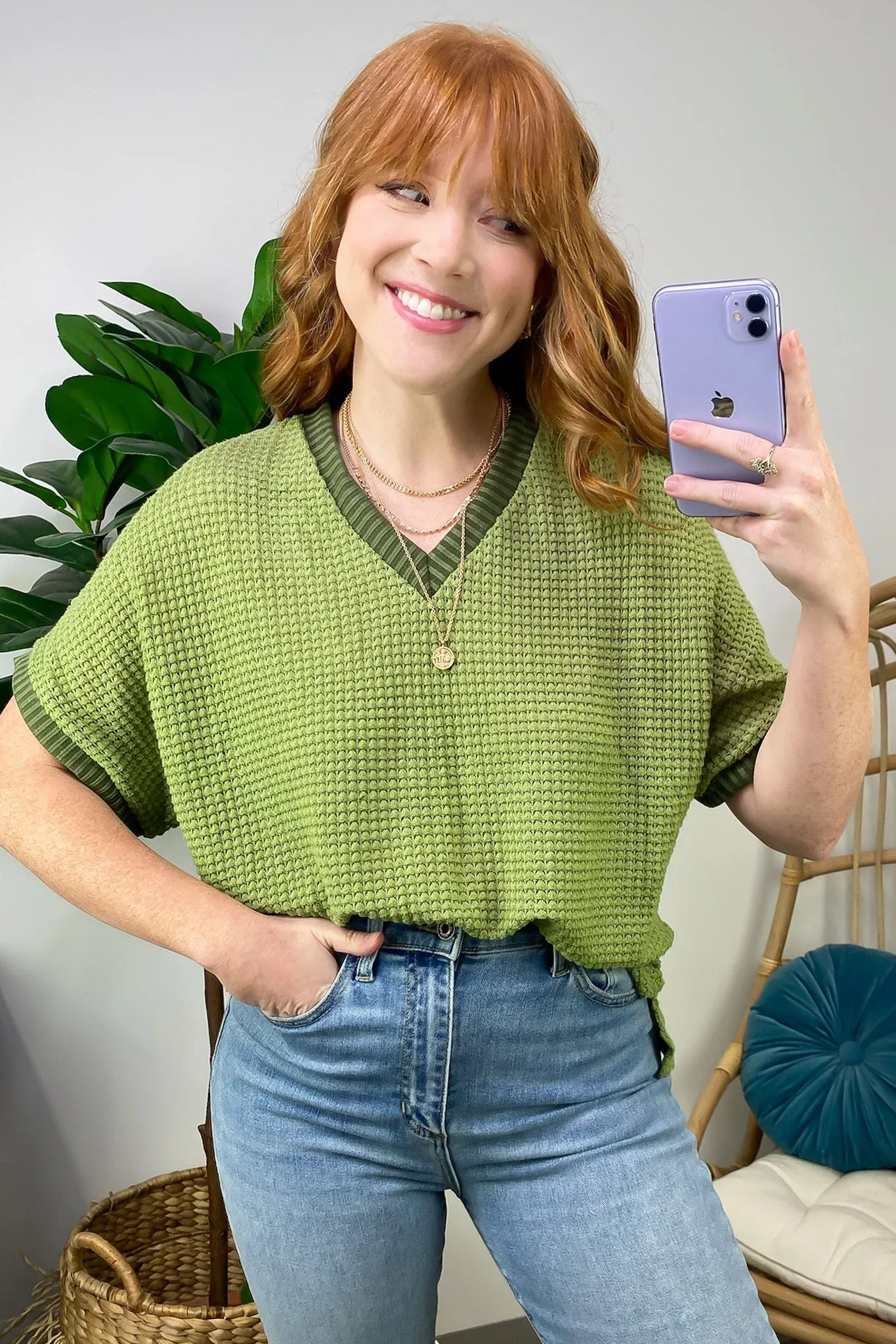 Vinita Oversize V-Neck Waffle Knit Top - FINAL SALE