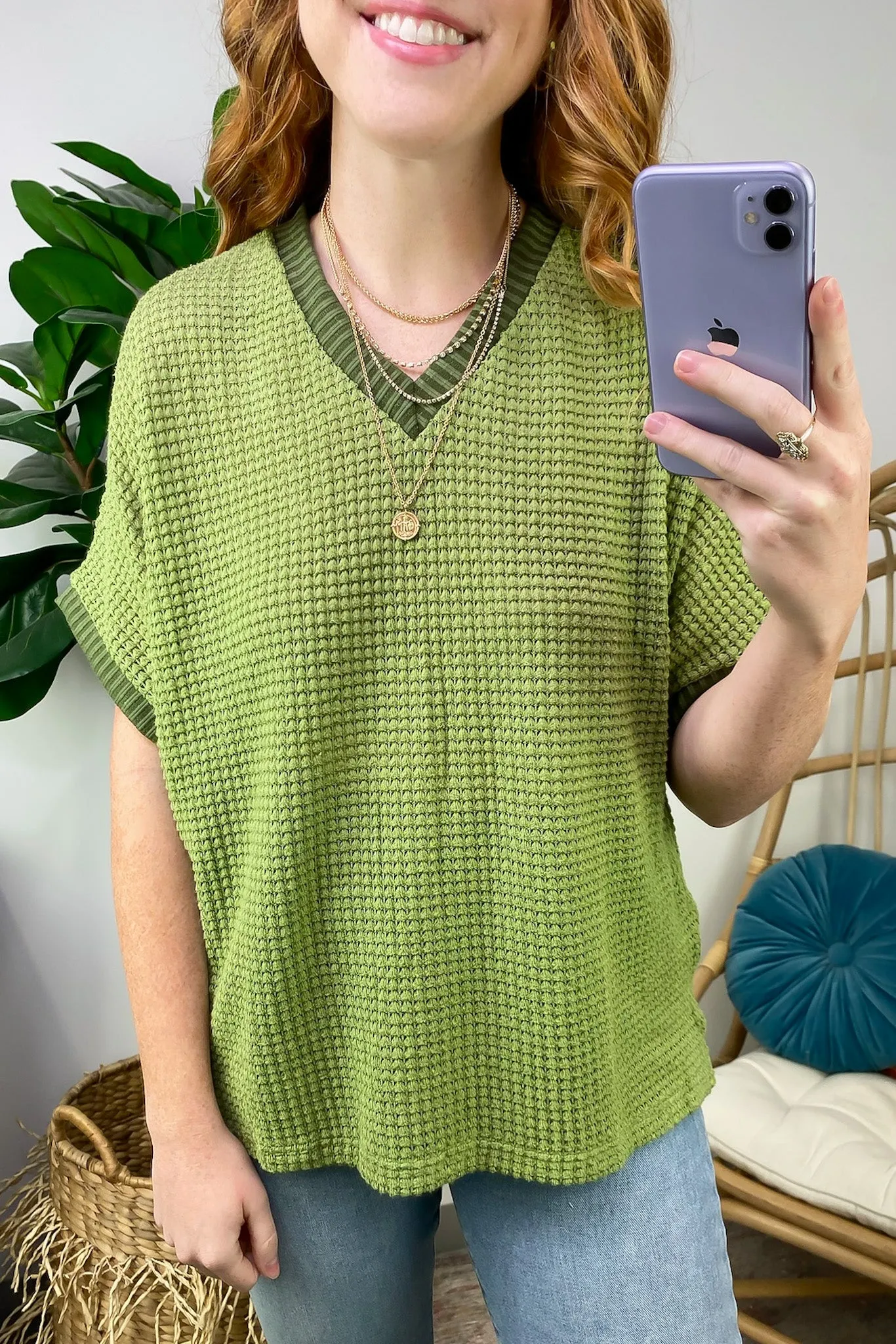 Vinita Oversize V-Neck Waffle Knit Top - FINAL SALE