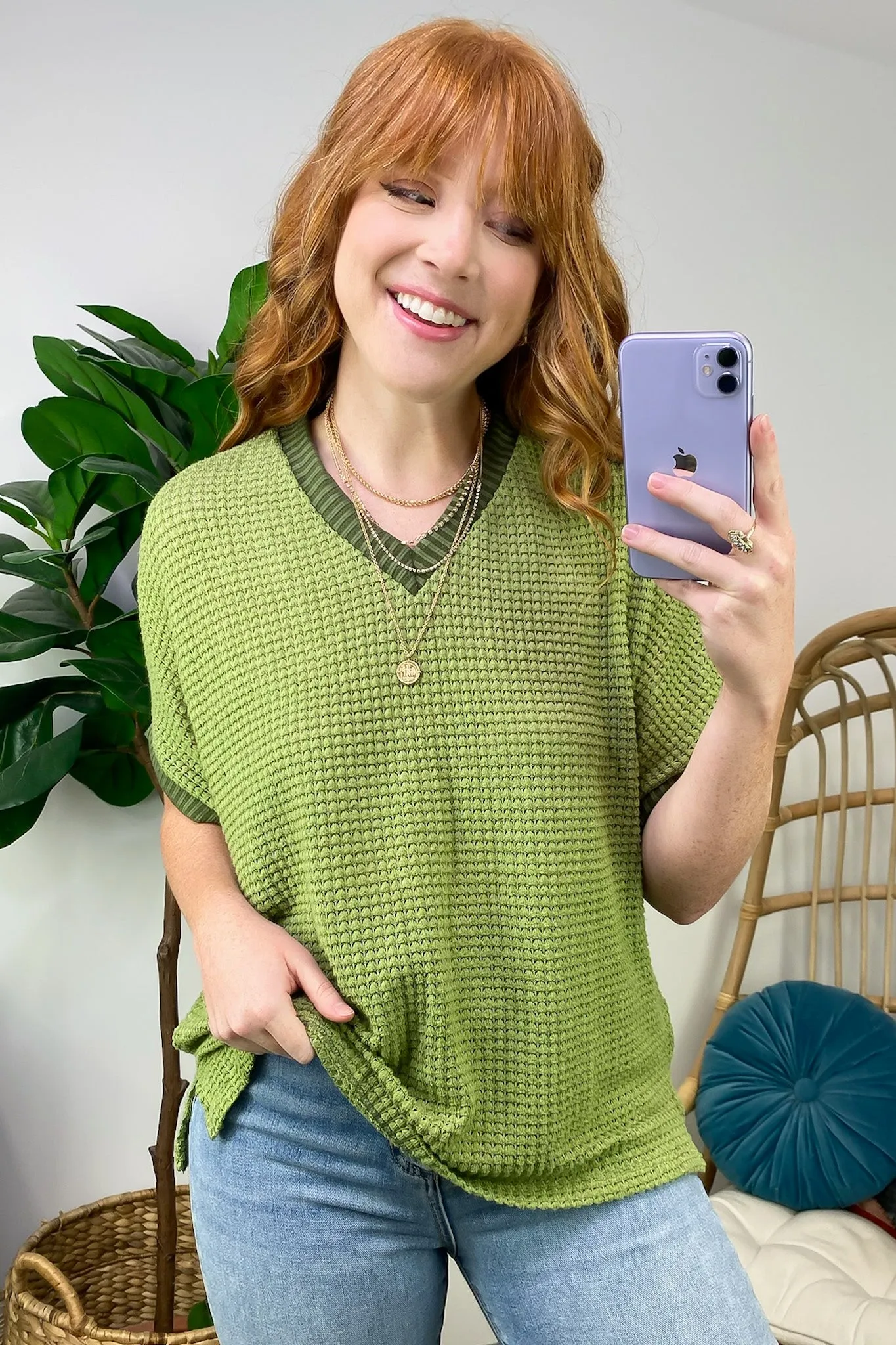 Vinita Oversize V-Neck Waffle Knit Top - FINAL SALE