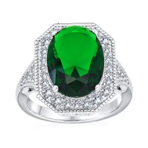 Vintage Art Deco Cocktail Statement Ring with Oval CZ & Simulated Sapphire