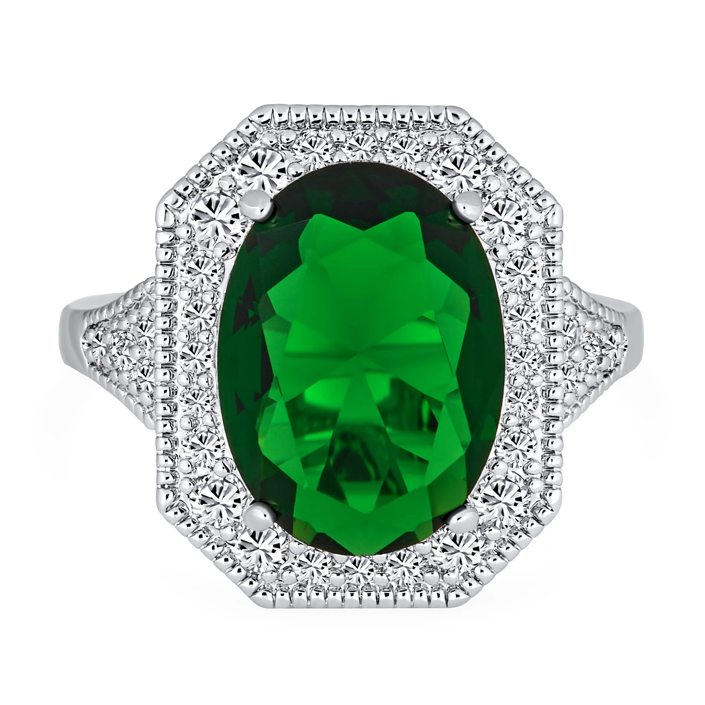 Vintage Art Deco Cocktail Statement Ring with Oval CZ & Simulated Sapphire