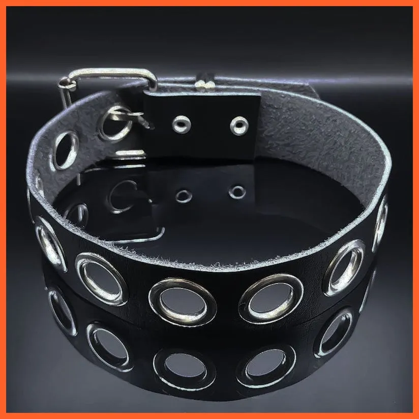 Vintage Black Pu Leather Harajuku Choker Necklace For Women