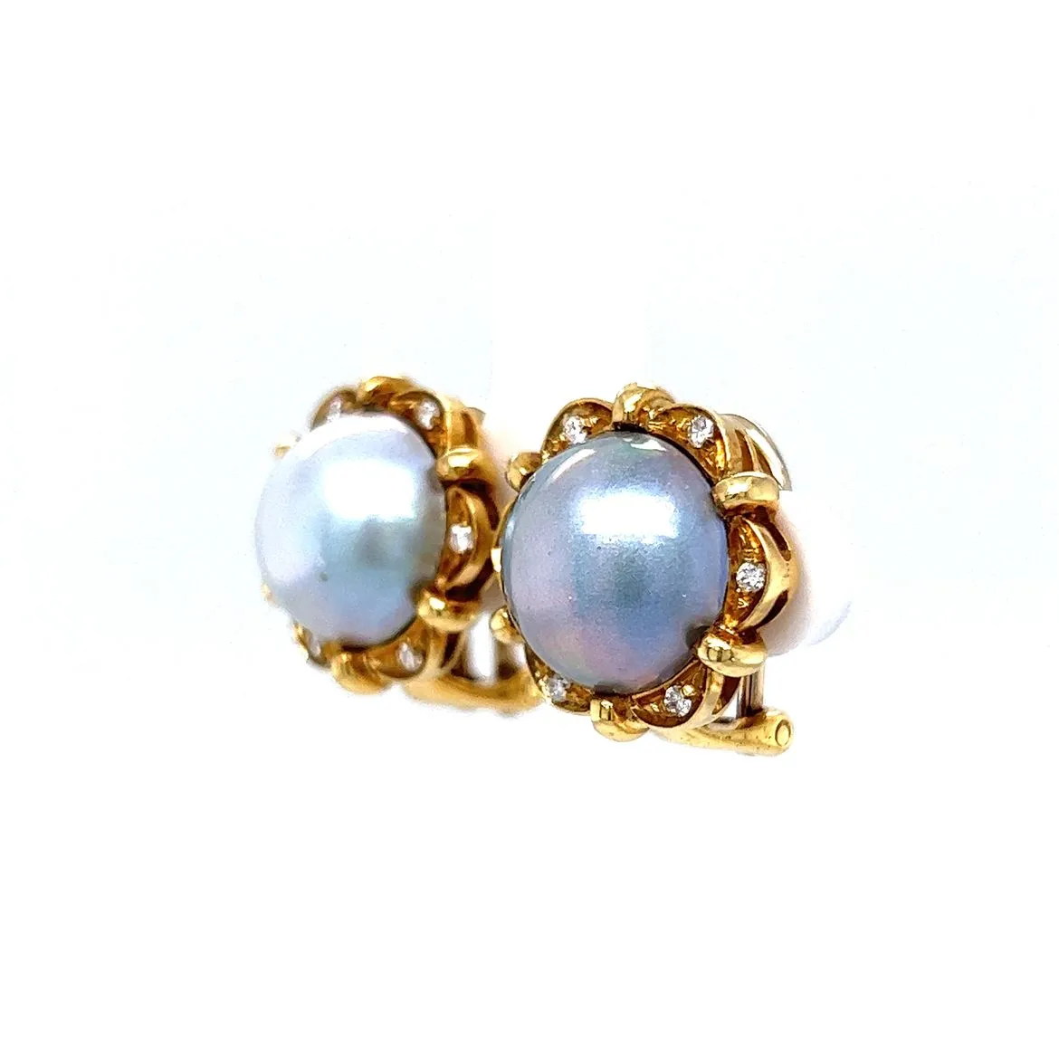 Vintage Mid-Century Pearl Earrings w/ Diamonds
