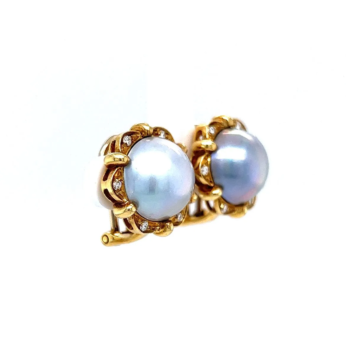 Vintage Mid-Century Pearl Earrings w/ Diamonds
