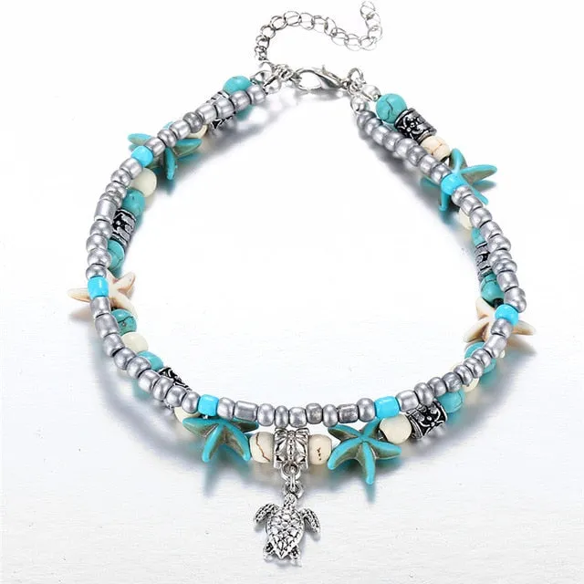 Vintage Shell Beads Starfish Anklet