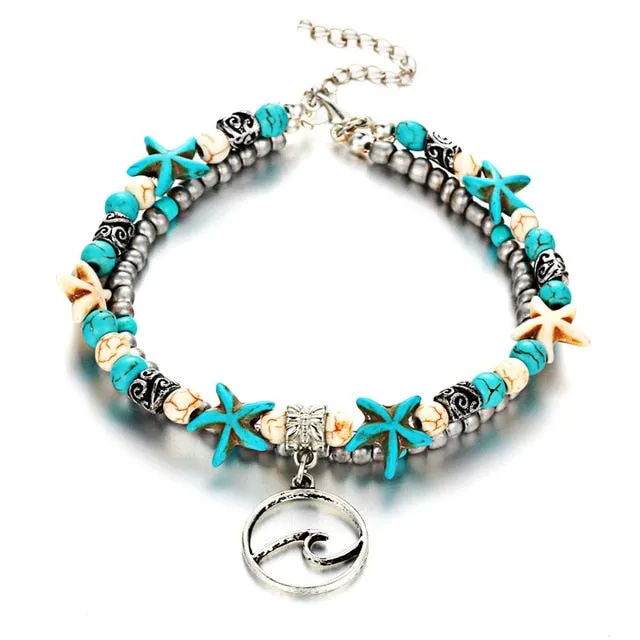 Vintage Shell Beads Starfish Anklet