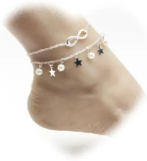 Waterproof Gold Ankle Bracelets for Women - Dainty 6Pcs 14K Gold Plated Anklets Layered Cuban Link Chain Herringbone Cute Anklets Set Pac