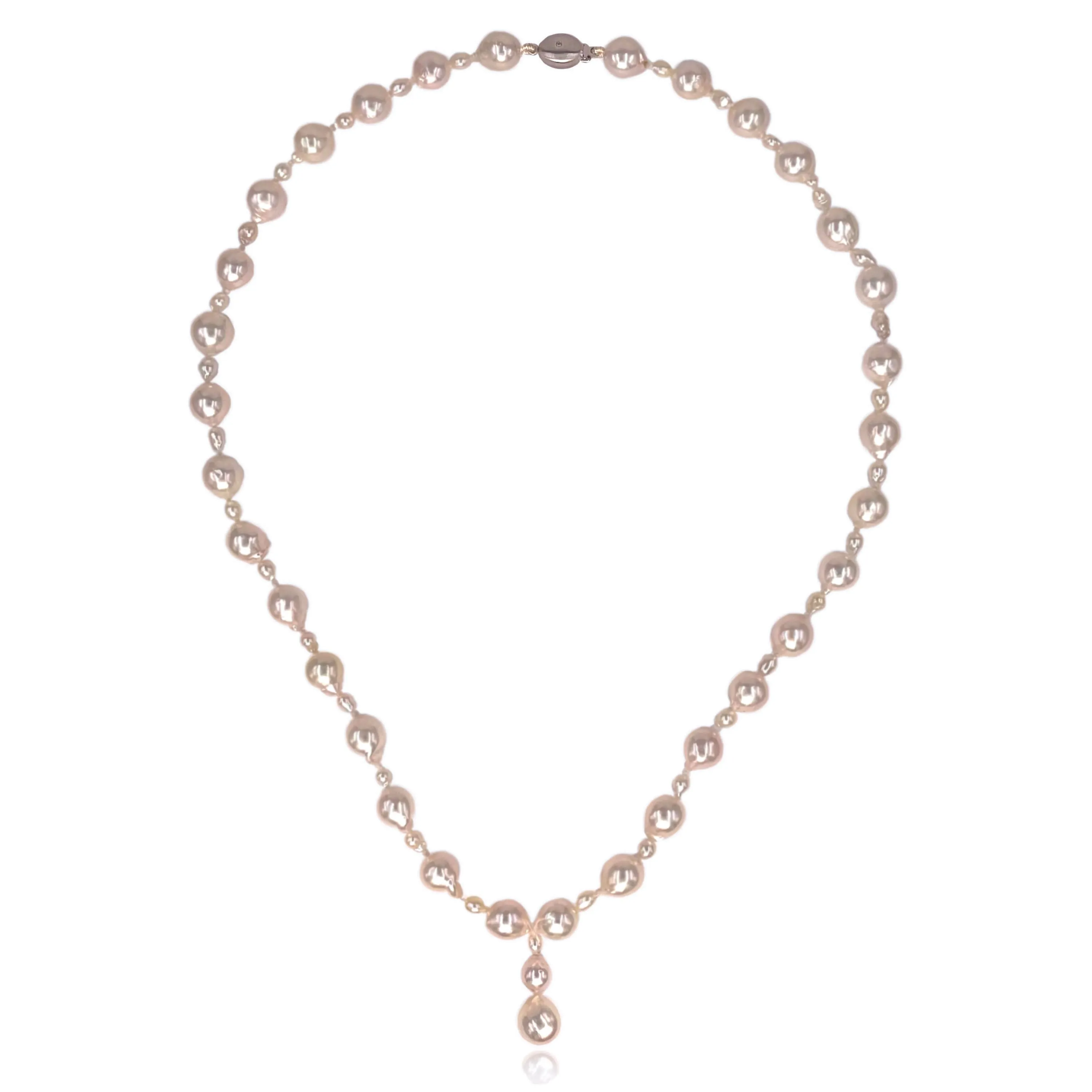 White Akoya Seed & Large Baroque Boulder Drop Necklace