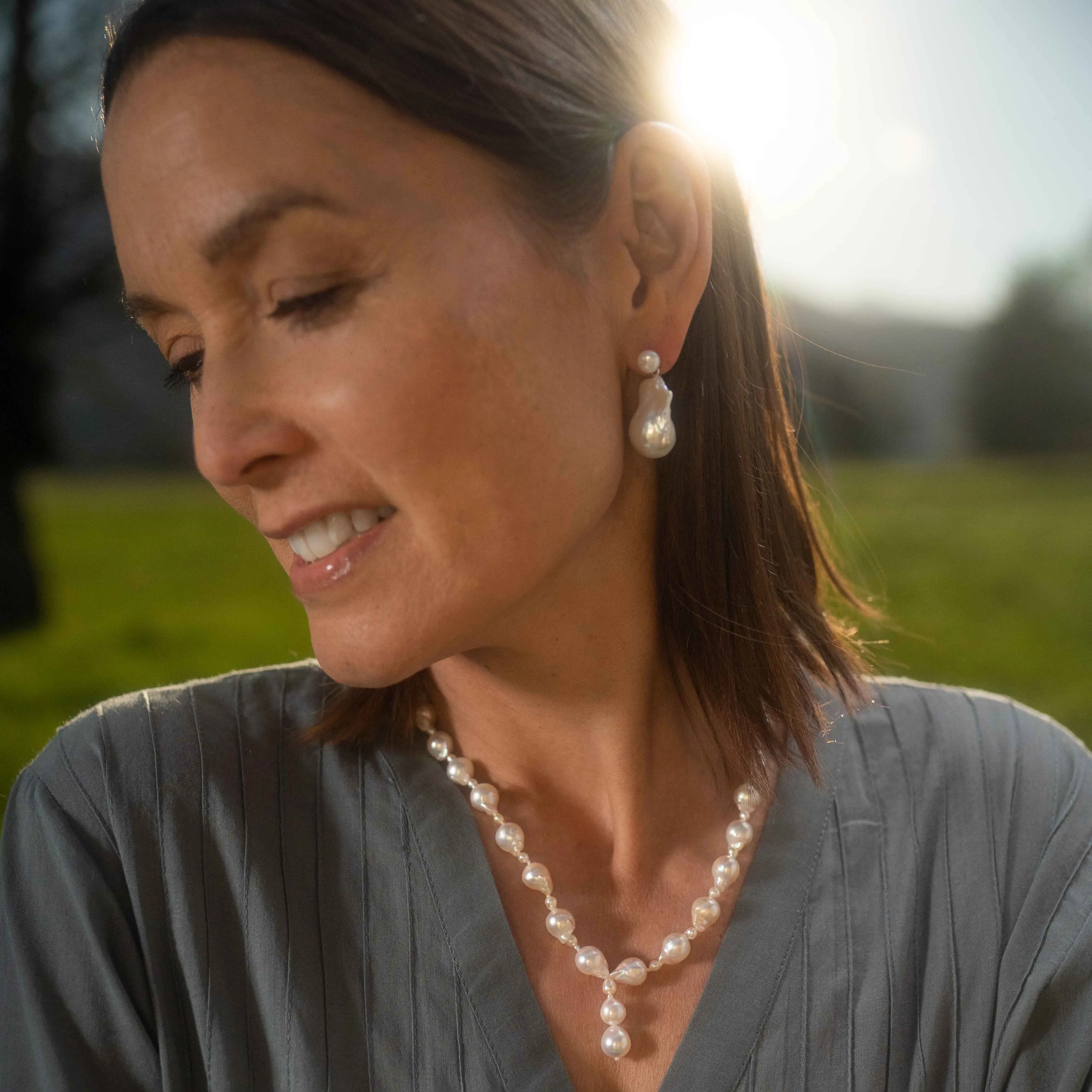 White Akoya Seed & Large Baroque Boulder Drop Necklace