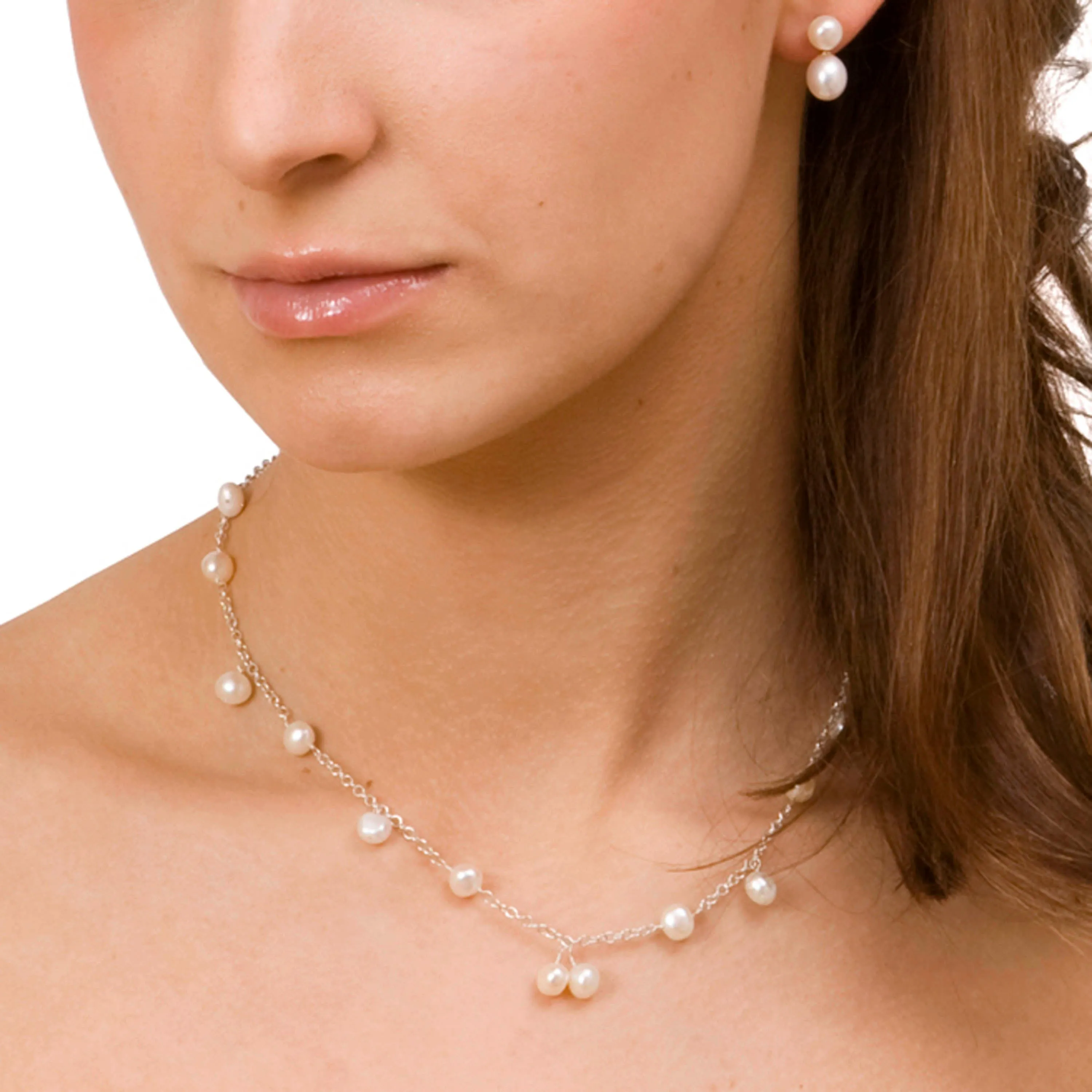White Biwa Pearl & Silver Chain Necklace