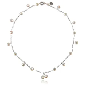 White Biwa Pearl & Silver Chain Necklace