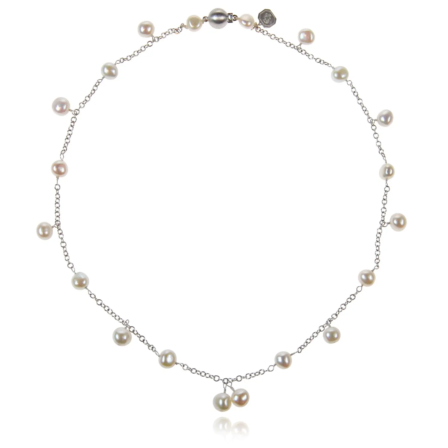 White Biwa Pearl & Silver Chain Necklace