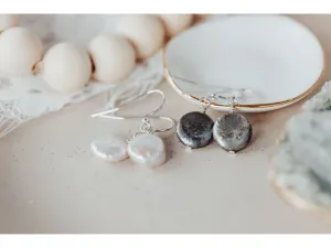 White coin pearl earrings